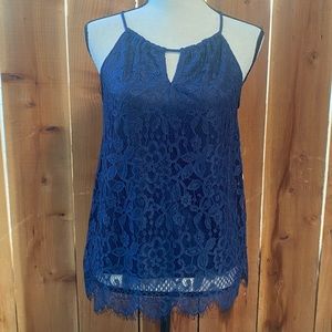 No Boundaries blue lace halter top